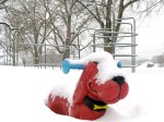 looking westward from a large red Clifford the Dog rocker in the tot lot in Riverside Park along the Mohawk River in Schenectady NY –&nbsp;27Feb2011