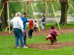 volunteers enjoy the playground equipment with new mulch ground-cover – Riverside Park, Schenectady NY –&nbsp;14May2011