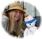 Sylvie Briber and a busy Birthday Bear – 2011 sidewalk sale 4Jun11- Schenectady&nbsp;Stockade
