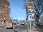 sign announcing the beginning of the Mohawk Towpath Byway on Erie Blvd. in Schenectady NY –&nbsp;8Feb2010