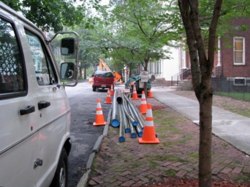 Orange Cones Curbside with Van - 10 Wash. Av. - 01July2009