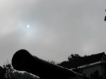 muted sun above the esplanade cannon as fog lists – Riverside Park, Schenectady Stockade –&nbsp;21Sep09