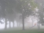 foggy morning – approaching the kiddie playground at Riverside Park, Schenectady Stockade – 7:30 AM&nbsp;21Sep09