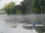 rower passing the misty Isle of the Cayugas – 8:30 AM&nbsp;21Sep09