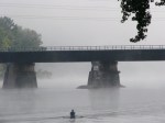 morning rower heading toward CSX rail bridge and more fog –&nbsp;21Sep09