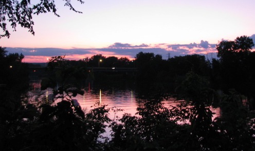 Sunset seen from the end of Cucumber Alley, Schenectady Stockade - 08Sept09