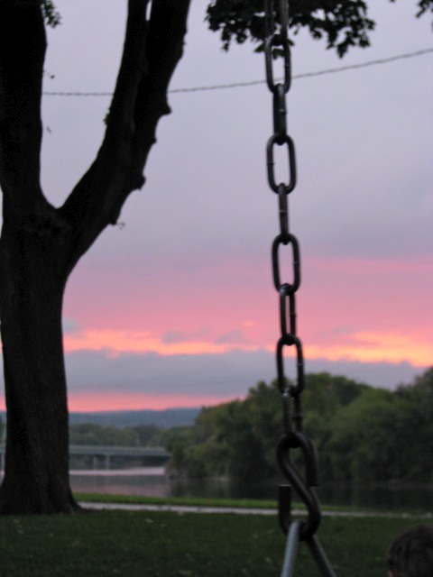 swingset sunset - east end of Riverside Park, Schenectady - 03Oct09chain