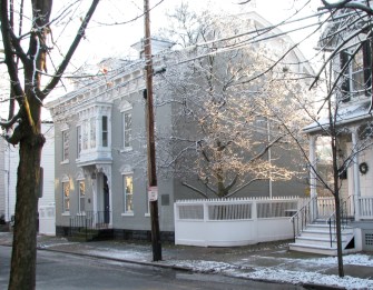 first snow on the magnolia tree at 26 Front St. Schenectady - 06Dec09