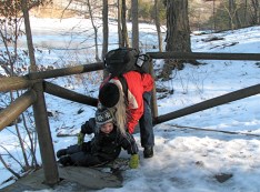 Devin gets an assist after slipping on a bit of ice at Five Rivers Center - 16 Jan 2010