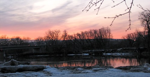 Isle of the Cayugas at sunset seen from 1 Cucumber Alley in the Schenectady Stockade - 10Mar2010