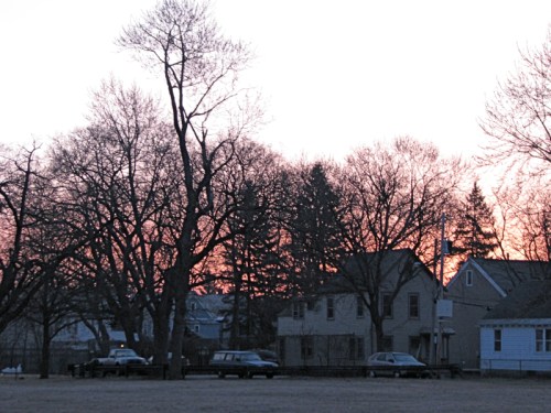 houses at the end of North Street and Ingersoll Ave. along Riverside Park in Schenectady NY at sunrise - 19 March 2010