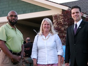 SCCC President Dr. Quintin B. Bullock and Chair Susan Savage and Legislator Angelo Santabarbara of the Schenectady County Legislature at the FCSS Golf Ball Drop - 18Jun2010