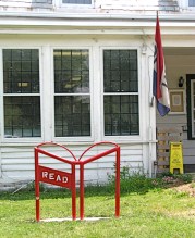 custom "book" bike rack by DERO in front of Scotia branch of the Schenectady County Public Library - 15July2010