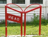 custom "book" bike rack by DERO in front of Scotia branch of the Schenectady County Public Library - 15July2010