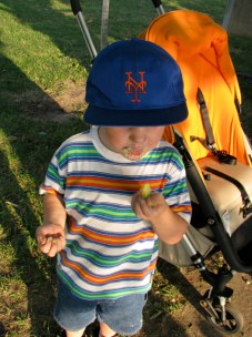 Devin the Cupcake Boy (decorating and eating) at the Riverside Park picnic - 21July2010