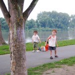 three of our pre-school boys on the hopscotch court along the Mohawk River during Xiwen’s 1st birthday party –&nbsp;28July2010