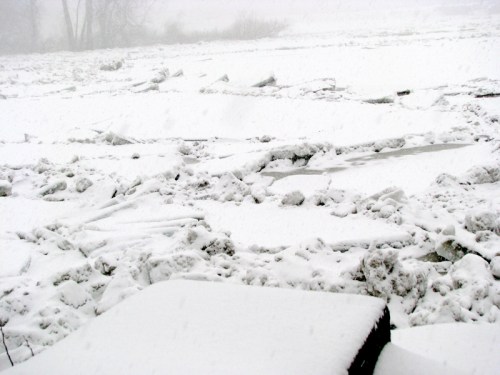 view north toward Scotia from the abutment at the end of Washington Ave. along the Mohawk River - Schenectady NY - 8 AM - 7March2011