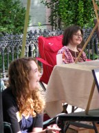 photographers Molly Biggers and Sandra Gray share a laugh with another artist - 60th Annual Stockade Villagers' Outdoor Art Show - 10Sep2011