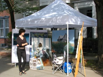artist at 37 Front St. waiting for the 60th Annual Stockade Villagers' Outdoor Art Show to begin - 10Sep2011