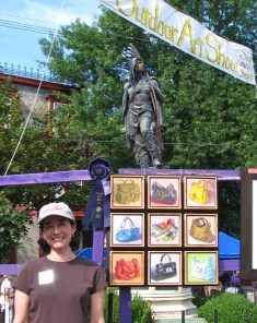 Robin Rosenthal with her 1st Prize painting under Lawrence the Indian 60th Annual Stockade Villagers' Outdoor Art Show - 10Sep2011