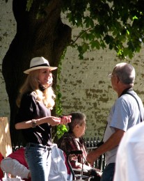 artist Susan Hale chats in the sunshine - 60th Annual Stockade Villagers' Outdoor Art Show - 10Sep2011