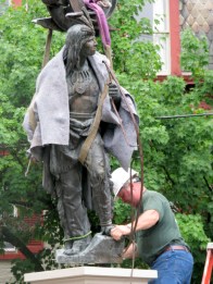 Buddy eases Lawrence back onto his base - Schenectady Stockade - 22May2012 - 12:31 PM