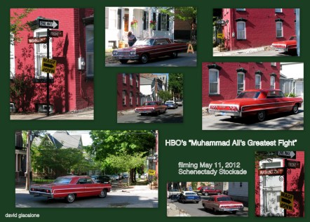collage of photos taken of Chevy Impala used in the filming of HBO movie "Muhammad Ali's Greatest Fight" - Schenectady Stockade - 11May2012