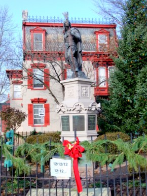 statue of Lawrence the Indian in his circle -  N. Ferry at Front Sts. - Schenectady NY Stockade - 12:12 pm on 12/12/2012