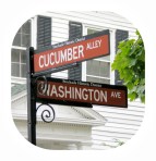 Historic Stockade District streets signs for Cucumber Alley at Washington Ave. in Schenectady NY - 10Sep2010