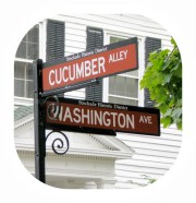 Historic Stockade District streets signs for Cucumber Alley at Washington Ave. in Schenectady NY - 10Sep2010