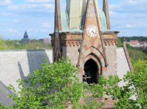 photo of portion of the 1st Reformed Church steeple in the Schenectady NY Stockade District taken from the roof of The Colonial Arms apartment building - 14May2013