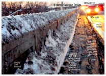 picture of the cement parapet and sidewalk of the Western Gateway Bridge - 16Dec2013, 4 PM