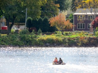 a small boat off the riverbank near the west end of Riverside Park in Schenectady NY 17Oct2013 fromScotia17Oct2013-boatnear