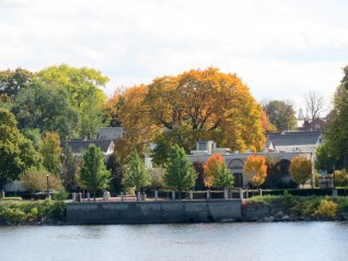 Riverside Park Esplanade and Pump House seen from across the Mohawk River in Scotia - 17Oct2013 fromScotia17Oct2013-esplanade1