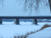 CSX train trestle between Scotia and Schenectady over the frozen  Mohawk River seen on 10Jan2014