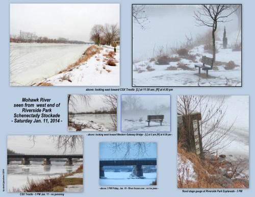 collage showing status of Mohawk Riveralong the Schenectady Stockade - 11Jan2014