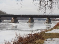 CSX trestle over the Mohawk River between Schenectady and Scotia NY seen after warm temperatures and rain - 11Jan2014
