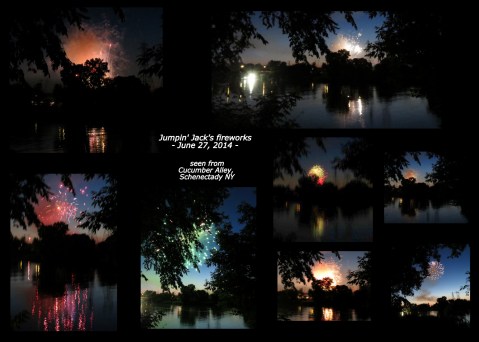 Jumpin' Jack's ireworks - collage of photos taken from the Schenectady Stockade - 27Jun2014
